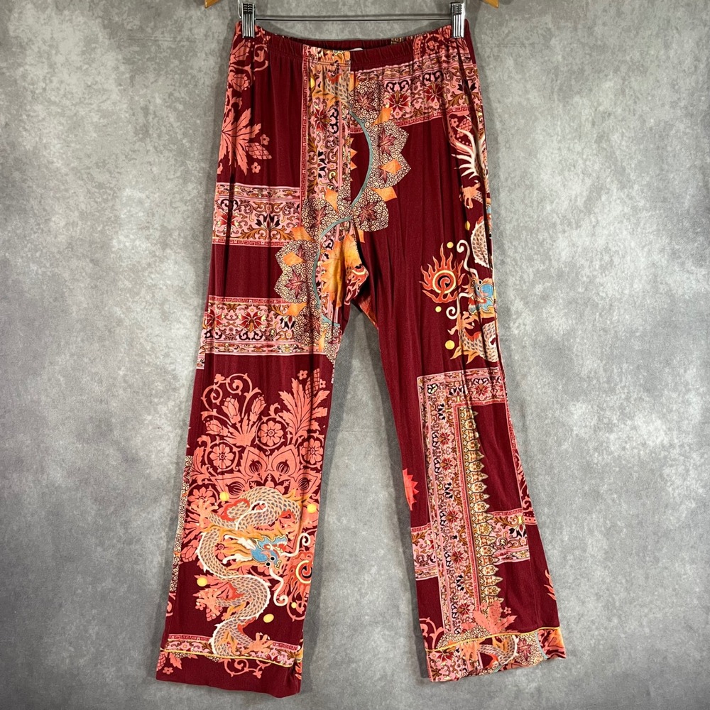 Johnny Was Lounge Pants Womens Medium Burgundy Dragon Mandala Pima‎ Cotton Modal
